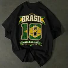 Camiseta básica "BRASIL CAMPEÕES DO MUNDO" com estampa icônica 100% algodão