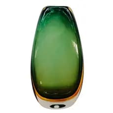 Vaso Decorativo Murano Verde C/ Base Dourada 32cm Luxo Sala Estar