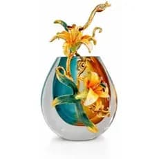 Vaso Murano Artesanal Verde e Amarelo 28cm Luxo - Pedras Semipreciosas e Cristais para Sala de Estar