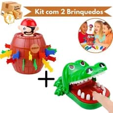 Kit 2 Brinquedos Jacaré Crocodilo Morde Dedo E Pula Pirata Barril Para Crianças