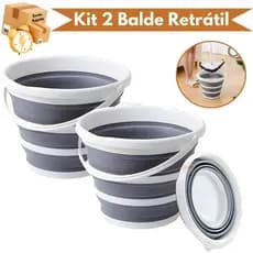 Kit 2 Balde Retrátil Dobrável de Silicone – 10L | Compacto, Portátil, Cor Cinza, Ideal para Viagem e Camping Limpeza