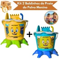 Kit 2 Baldinhos De Areia Do Polvo Infantil Menino Com 5 Acessórios Castelo Praia Pá Bichos