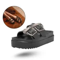 Sandália Birken Feminina Plataforma Fivela Dourada Conforto Leve Tendência Verão