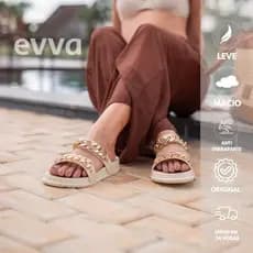 Chinelo Slide FLAT Feminino Evva Correntes Douradas Conforto e Estilo Diversas Cores