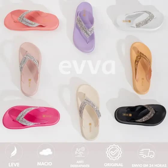 Chinelo Feminino Strass Brilhante Confortável 8 Cores Disponíveis Verão 2025