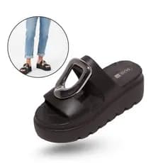 CHINELO SANDÁLIA FEMININA SLIDE PLATAFORMA SARA AVA SALTO TAMANCO EXCLUSIVO  APLIQUE LEVE LANÇAMENTO