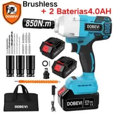 Chave de Impacto Profissional 850Nm Brushless 21V + 2 Baterias 4.0Ah Kit Completo Dobevi