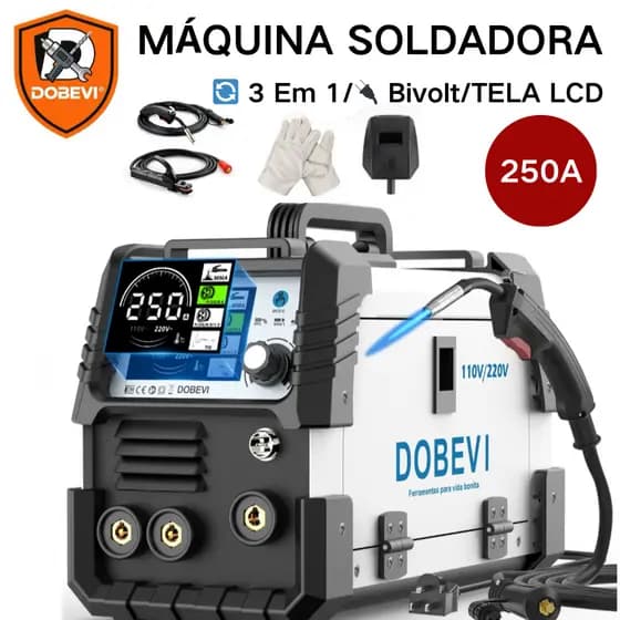 Máquina Solda Inversor IGBT 250a Sem Gás 3 Em 1 Multifuncional  110v/220v Dobevi