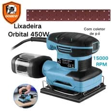 Lixadeira Orbital 450W 15000RPM Profissional – Madeira e Metal – MDF e Plywood Portátil + 10 Lixas Dobevi
