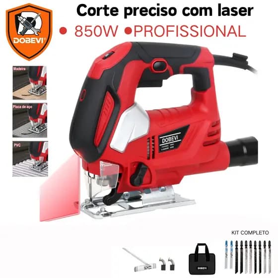 Serra Tico Tico Elétrica 850W Profissional Com Laser Base Ajustável | Corte Madeira Metal PVC Dobevi