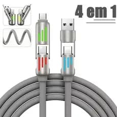 Cabo USB Type-C 4 em 1 240W, para Carregamento Eficiente, 1m, Compatível com iPhone 16 Pro Max/15, iPad, Xiaomi, Samsung