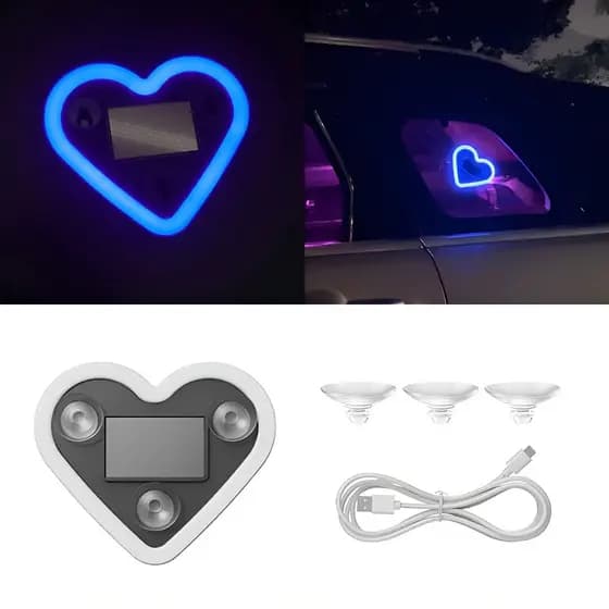 Coração Luz Atmosférica Solar - Sem Fiação, Interior de Carro, LED Durável, Novo Modelo