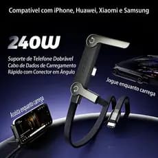240W 2 Em 1 Cotovelo Type C A Suporte Dobrável De Carregamento Rápido Cabo De Dados Dual De Mesa Fio Para Celular