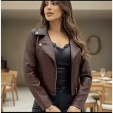 Jaqueta Feminina Couro Sintético Estilosa com Zíper – Moda Outono/Inverno