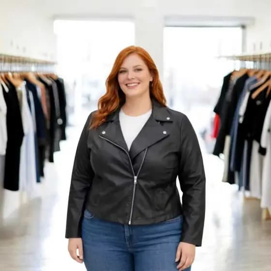 Jaqueta Feminina Courino Plus Size Estilo Motoqueira Moda Inverno Casual Zíper Frontal