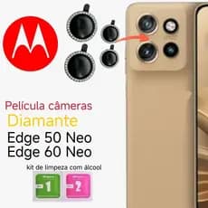Kit (4pcs) Película Câmera Diamonte Motorola EDGE 50 Neo/Edge 60Neo Brilhente Anti Risco Protetor da Lente com Strass