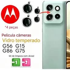 Kit 4 peças Película Câmera Para Motorola G15/G75/G56/G86 Anel De Metal protetor lente Anti Risco Protetor