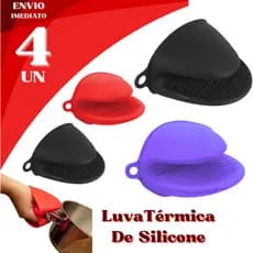 Jogo 4 Luva Térmica de Silicone Cozinha Forno Fogão Churrasco Resistente ao Calor Proteção