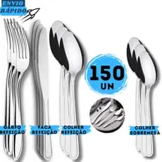 Jogo 150 Talheres Inox 40 Garfo 40 Faca 40 Colher + 30 Colher Sobremesa Cozinha Restaurante Qualidade
