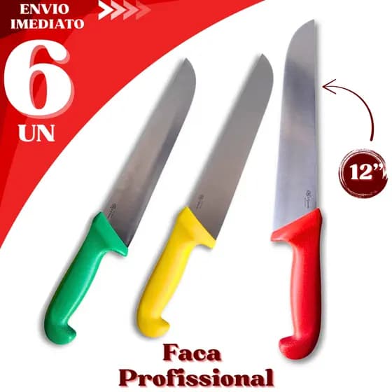 KIT 6 Facas Profissional de Churrasco 12”  Corte Preciso e Durabilidade Premium