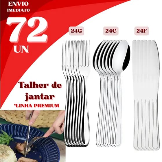 Talheres Premium 72 Peças Aço Inox Refeição Durabilidade Buffet Faca Garfo Colher