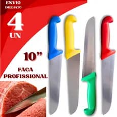 Kit 4 Facas Profissionais 10" Açougue Cozinha Inox Corte Preciso Chef Churrasco