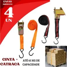 Kit Cinta + Catraca 4/2/1 Unids Amarração Reforçada 65kg Gancho Aço Ajustável Carga Moto Bagageiro