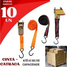 Cintas + Catraca Kit 10 Peças Reforçada 65kg Gancho em Aço Ajustável Carga Moto Carro Bagageiro