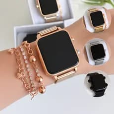 Relógio Digital Led De Pulso Feminino Quadrado Com Pulseira
