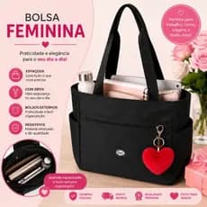 Bolsa Feminina Elegante Com Zíper + Chaveiro Coração