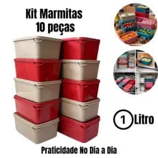 Kit 10 Marmitas 1 Litro Retangulares | Potes BPA Free para Alimentos e Mantimentos