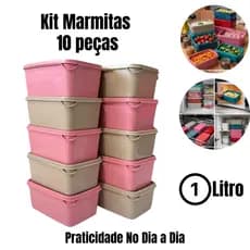 Super Kit 10 Potes 1L com Tampa – Marmita Pronta, Leve pro Trabalho, Freezer e Micro-ondas