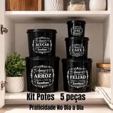 Kit 5 Potes Plásticos Mantimentos Organizador Cozinha Hermético Premium