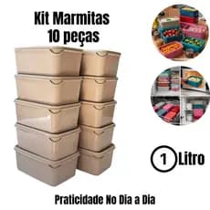 Kit 10 Potes Herméticos 1 Litro Retangulares | Organizador Cozinha BPA Free Mantimentos
