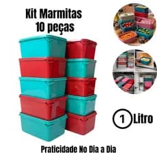 10 Potes 1 Litro Retangular com Tampa | Pote Hermético Cozinha Freezer Microondas