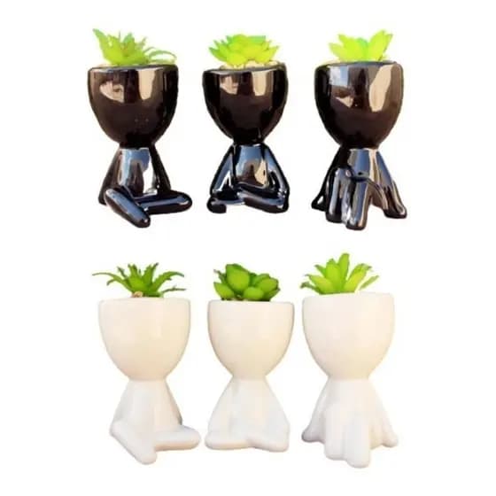 Vasos Decorativo Para Suculenta Boneco Robert Preto / Branco