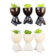 Vasos Decorativo Para Suculenta Boneco Robert Preto / Branco