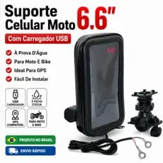 Suporte Celular Moto 6.6'' Impermeável À Prova D'Água Com Carregador USB Guidão Bike GPS