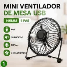 Mini Ventilador USB De Mesa Metal Silencioso Portátil 145MM 4 Pás Alta Velocidade