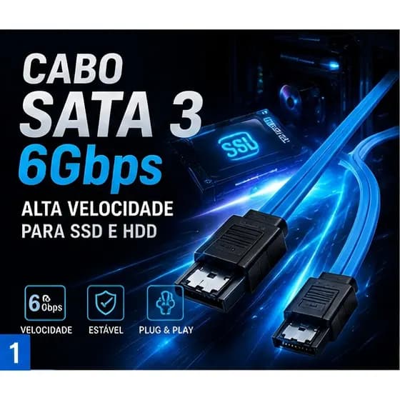 Cabo SATA 3 6Gbps para SSD e HDD Alta Velocidade