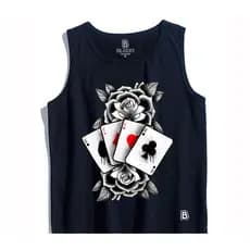 Regata Camiseta Masculina Black8 Verão Baralho Rosa Negra Premium