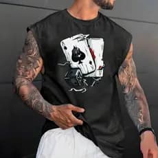 Camiseta Regata Machão Baralho Streetwear 100% Algodão Premium Fio 30.1 Penteado Passeio Casual Promoção