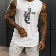 Regata Masculina Academia Algodão Leão Cruz 100% Estampada Premium Treino Fitness Casual Streetwear Verão Promoção