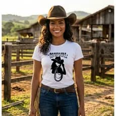 Camiseta Feminina Cowgirl Estampa Country Western Manga Curta Algodão