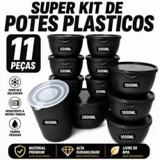 Kit Redondo Premium – 10 Potes + Jarra 1,8L Plástico Herméticos| Cozinha Alimentos Mantimentos