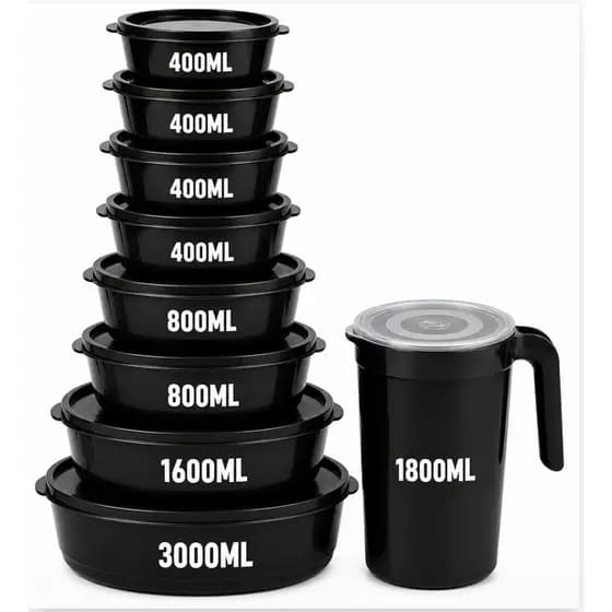 Kit 8 Potes Ovais Herméticos + Jarra 1,8L – Organização Completa para Cozinha | Livre de BPA Alimentos Mantimentos