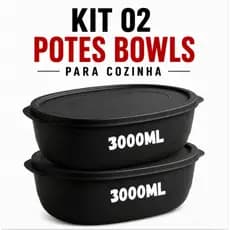 Kit Pote Hermético Plástico Oval 3000ml Organizador de Alimentos Cozinha com Tampa - Pote Grande Mantimentos