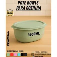 Pote Plástico Oval Hermético 1600ml com Tampa Livre de BPA, Ideal para Alimentos Mantimentos e Cozinha
