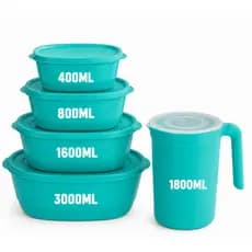 Kit 4 Potes Ovais Herméticos + 1 Jarra 1800ml | Organização Cozinha Alimentos Mantimentos