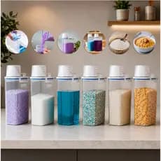 Kit Pote Hermético 2L Com Copo Medidor Bico Dosador Cozinha Mantimentos Lavanderia Multiuso Organizado